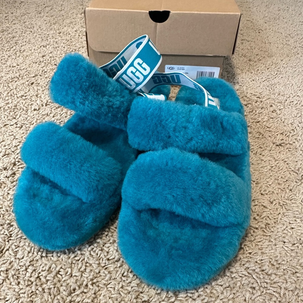 UGG Turquoise Fluffy Slippers